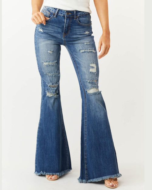 Curvvvy™ Stretch-Schlagjeans im Distressed-Look