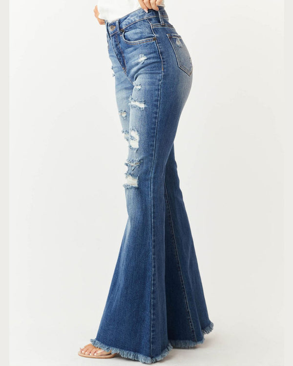 Curvvvy™ Stretch-Schlagjeans im Distressed-Look