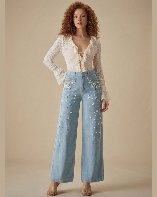 Curvvvy™ Beaded Detail Relaxed Straight-Leg Jeans