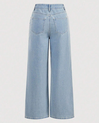 Curvvvy™ Lockere Jeans mit geradem Bein und Perlendetails