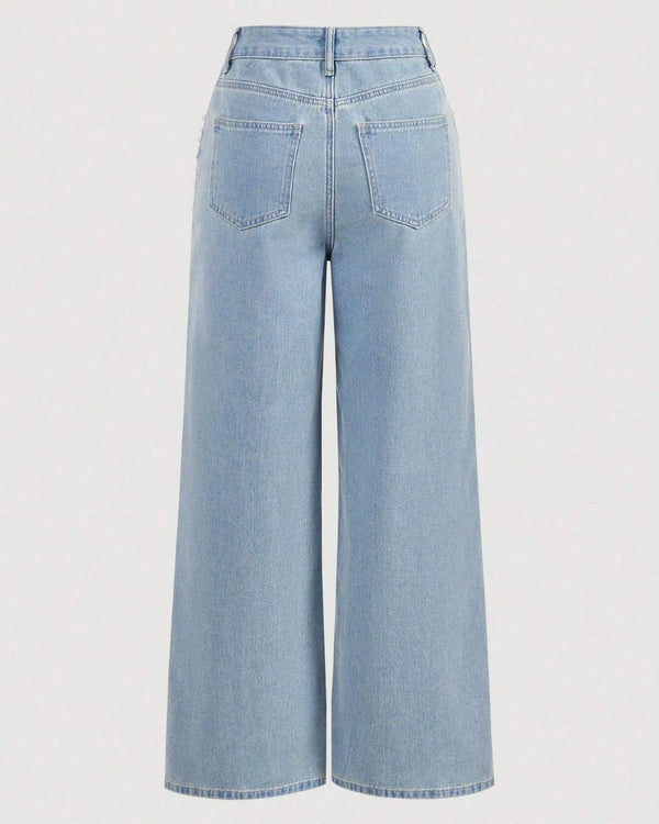 Curvvvy™ Lockere Jeans mit geradem Bein und Perlendetails