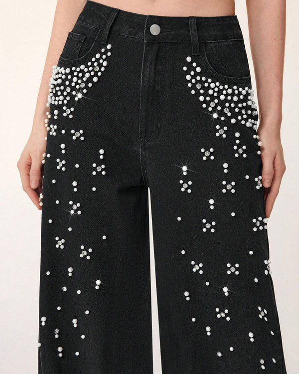 Curvvvy™ Lockere Jeans mit geradem Bein und Perlendetails