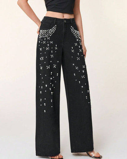 Curvvvy™ Lockere Jeans mit geradem Bein und Perlendetails