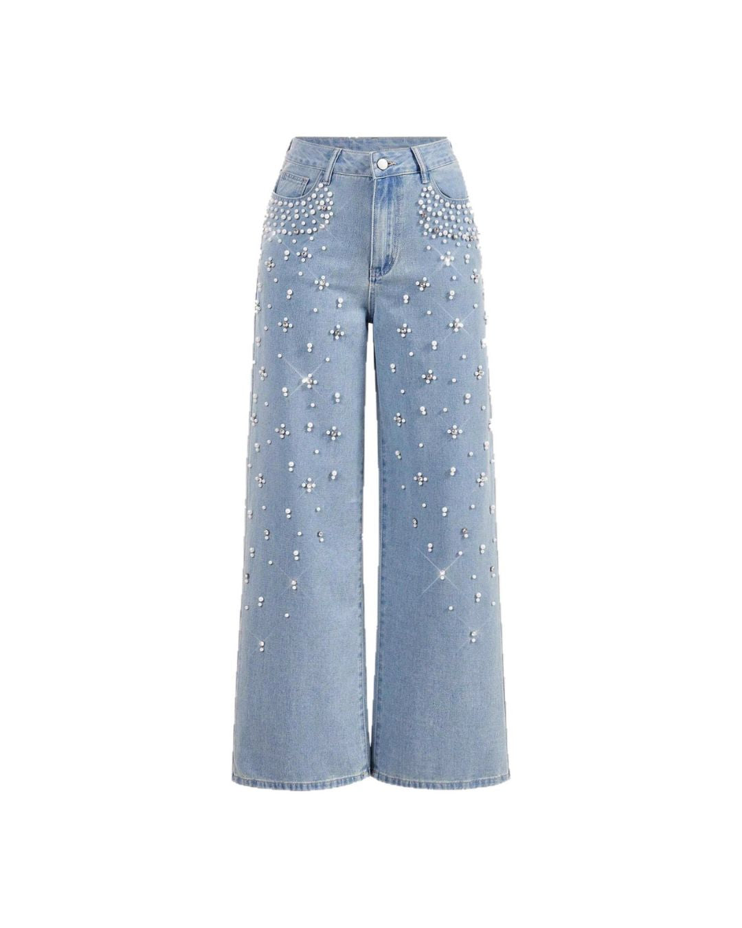 Curvvvy™ Lockere Jeans mit geradem Bein und Perlendetails