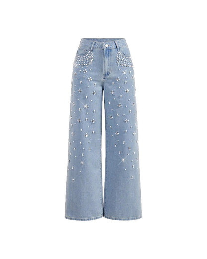 Curvvvy™ Lockere Jeans mit geradem Bein und Perlendetails