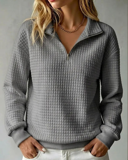 Curvvvy™ Soft Waffle Knit Stand Collar Zip-Up Sweatshirt