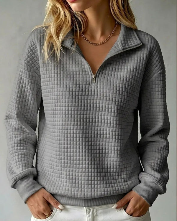 Curvvvy™ Soft Waffle Knit Stand Collar Zip-Up Sweatshirt