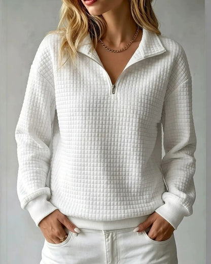 Curvvvy™ Soft Waffle Knit Stand Collar Zip-Up Sweatshirt