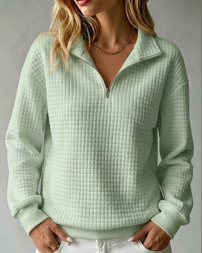 Curvvvy™ Soft Waffle Knit Stand Collar Zip-Up Sweatshirt