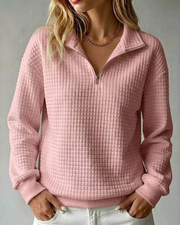 Curvvvy™ Soft Waffle Knit Stand Collar Zip-Up Sweatshirt