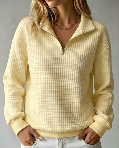 Curvvvy™ Soft Waffle Knit Stand Collar Zip-Up Sweatshirt
