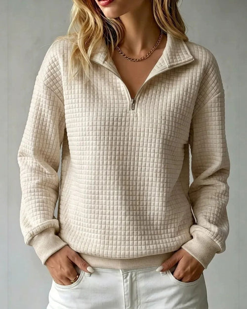 Curvvvy™ Soft Waffle Knit Stand Collar Zip-Up Sweatshirt