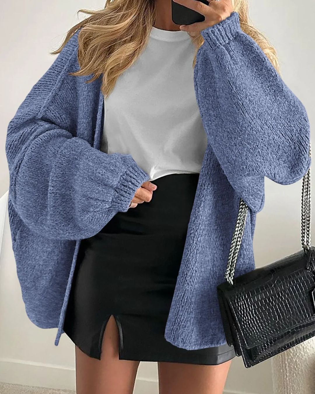 Curvvvy™ Oversized Lantern Sleeve Knit Cardigan Sweater