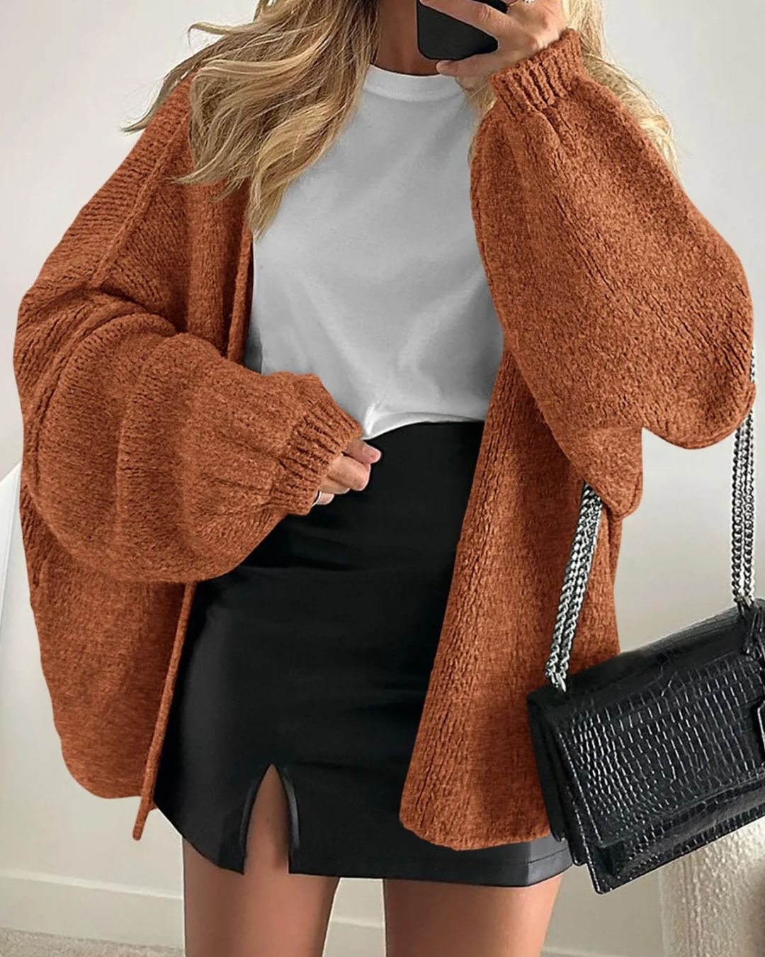 Curvvvy™ Oversized Lantern Sleeve Knit Cardigan Sweater