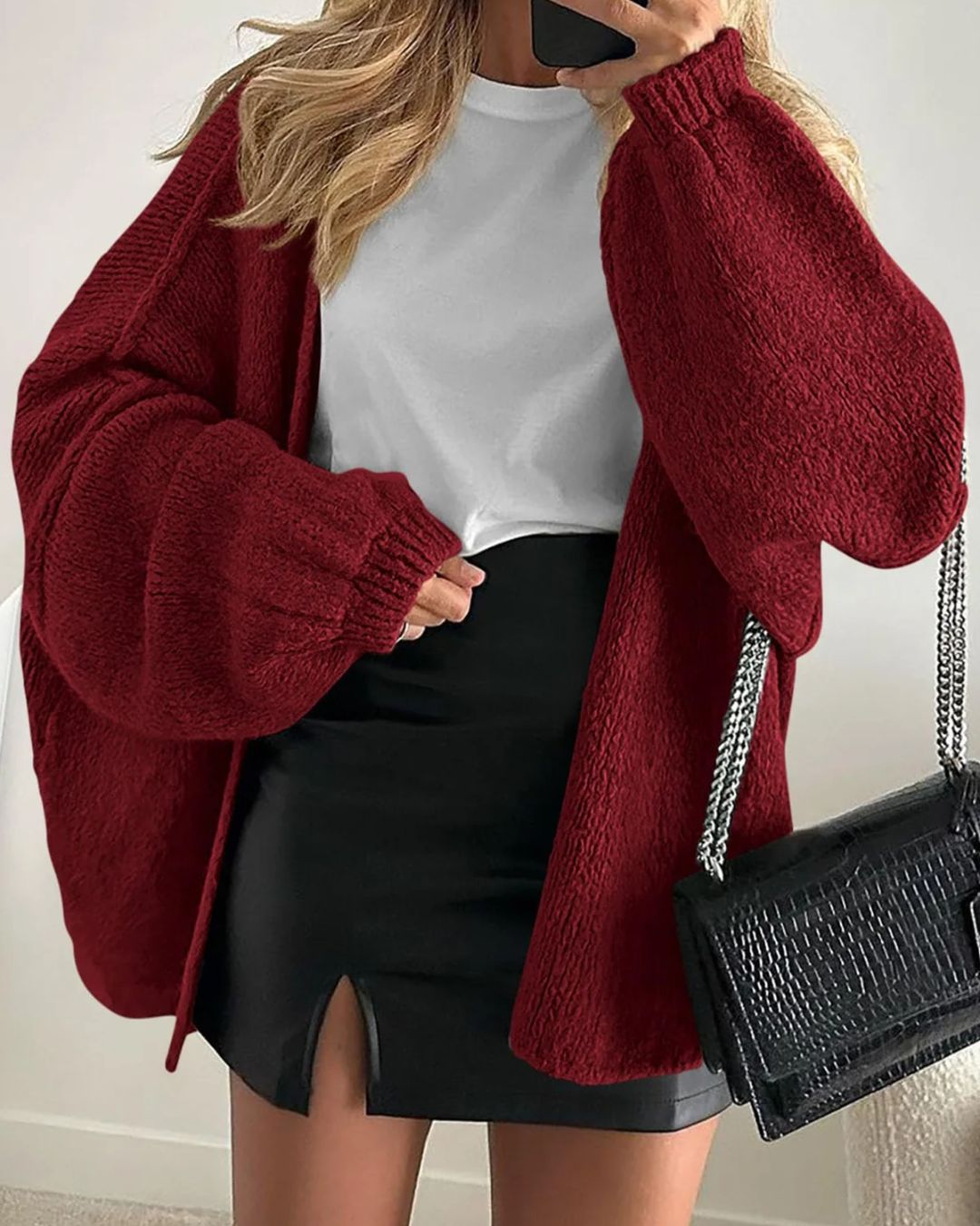 Curvvvy™ Oversized Lantern Sleeve Knit Cardigan Sweater