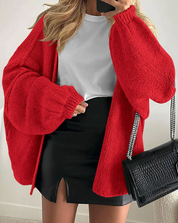 Curvvvy™ Oversized Lantern Sleeve Knit Cardigan Sweater