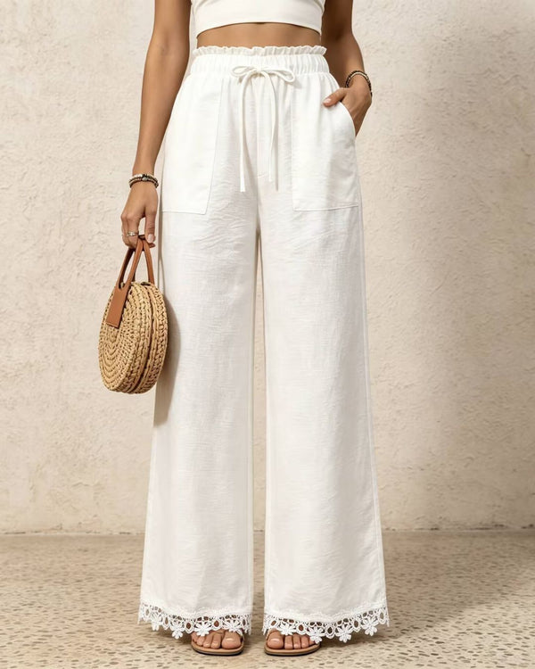 Curvvvy™ Lace Trim Wide-Leg Casual Straight-Leg Pants