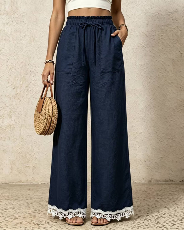 Curvvvy™ Lace Trim Wide-Leg Casual Straight-Leg Pants