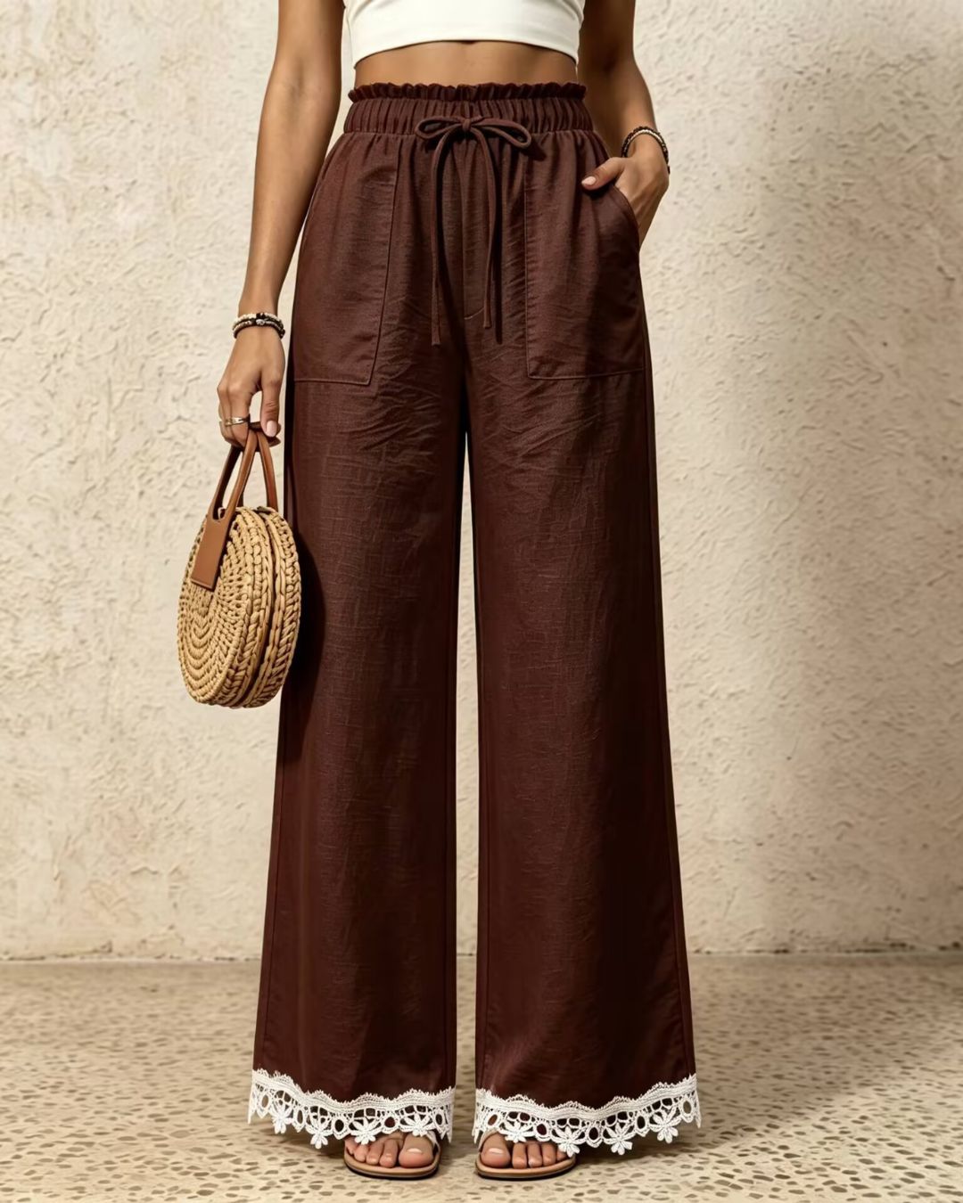 Curvvvy™ Lace Trim Wide-Leg Casual Straight-Leg Pants