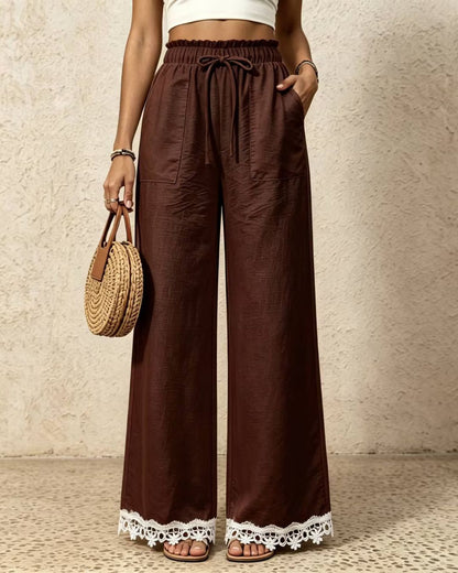 Curvvvy™ Lace Trim Wide-Leg Casual Straight-Leg Pants