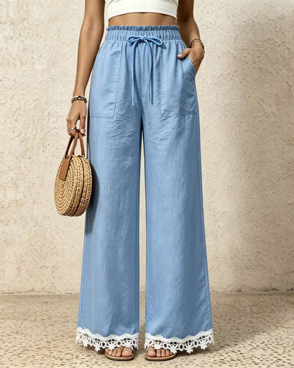 Curvvvy™ Lace Trim Wide-Leg Casual Straight-Leg Pants
