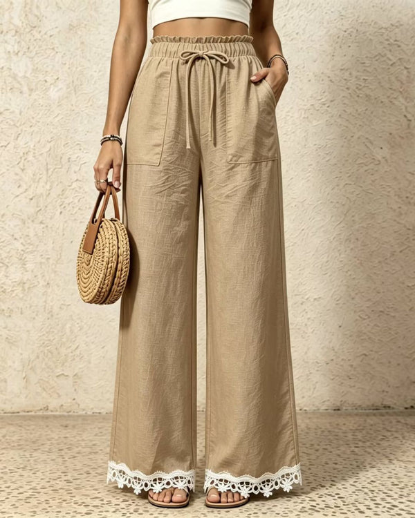 Curvvvy™ Lace Trim Wide-Leg Casual Straight-Leg Pants