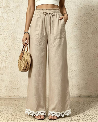 Curvvvy™ Lace Trim Wide-Leg Casual Straight-Leg Pants