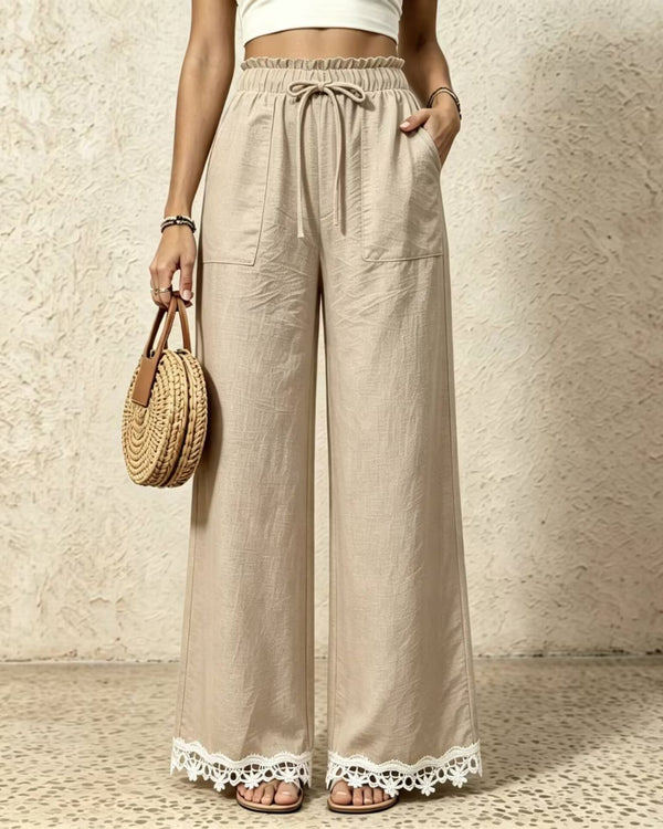 Curvvvy™ Lace Trim Wide-Leg Casual Straight-Leg Pants