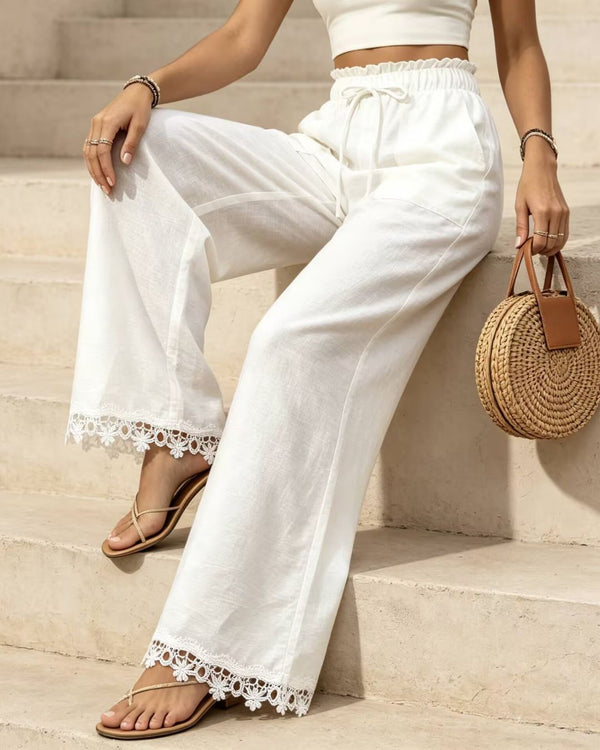 Curvvvy™ Lace Trim Wide-Leg Casual Straight-Leg Pants