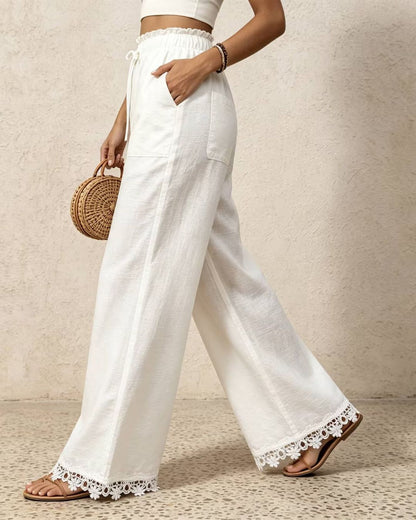 Curvvvy™ Lace Trim Wide-Leg Casual Straight-Leg Pants