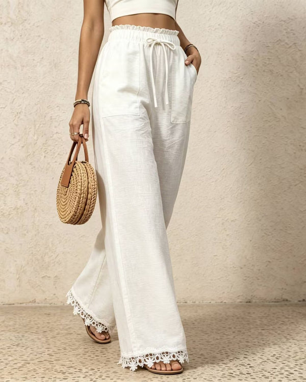Curvvvy™ Lace Trim Wide-Leg Casual Straight-Leg Pants