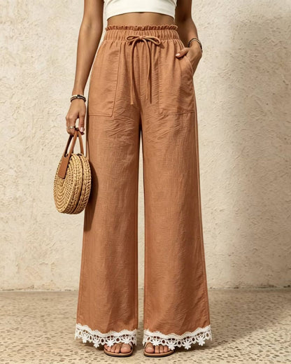Curvvvy™ Lace Trim Wide-Leg Casual Straight-Leg Pants