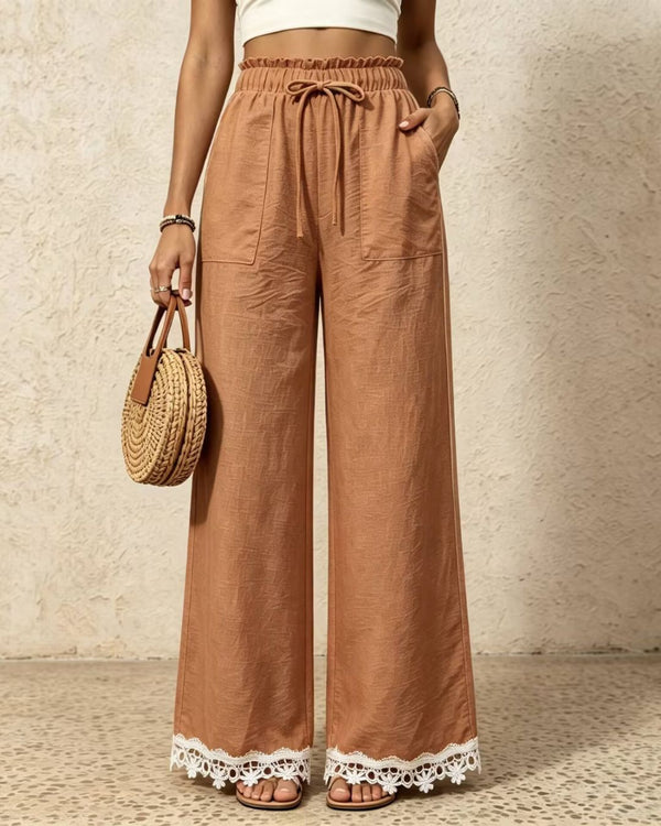 Curvvvy™ Lace Trim Wide-Leg Casual Straight-Leg Pants