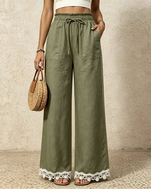 Curvvvy™ Lace Trim Wide-Leg Casual Straight-Leg Pants