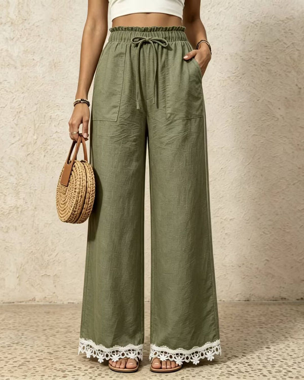 Curvvvy™ Lace Trim Wide-Leg Casual Straight-Leg Pants