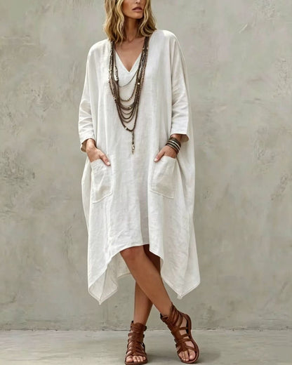 Curvvvy™ Lockeres asymmetrisches Kleid mit V-Ausschnitt