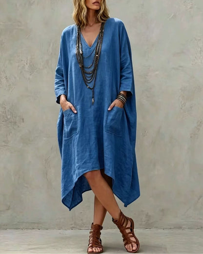 Curvvvy™ Lockeres asymmetrisches Kleid mit V-Ausschnitt