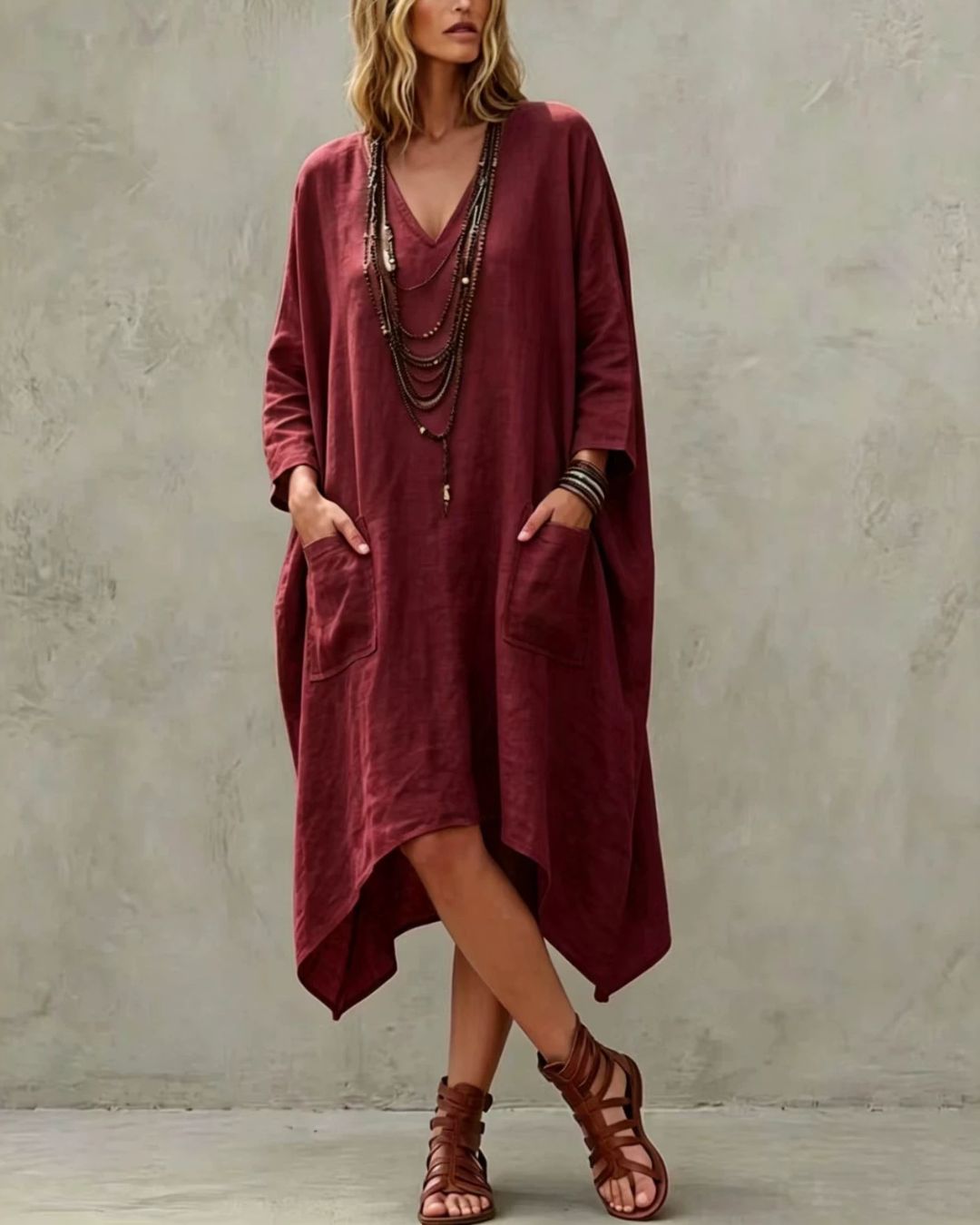 Curvvvy™ Lockeres asymmetrisches Kleid mit V-Ausschnitt