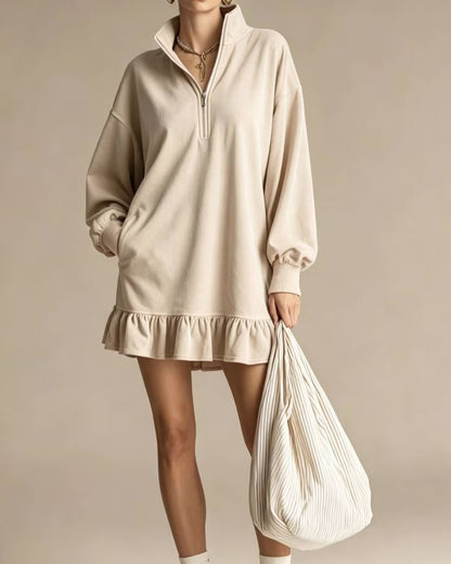 Curvvvy™ Half-Zip Stand Collar Casual Mini Dress