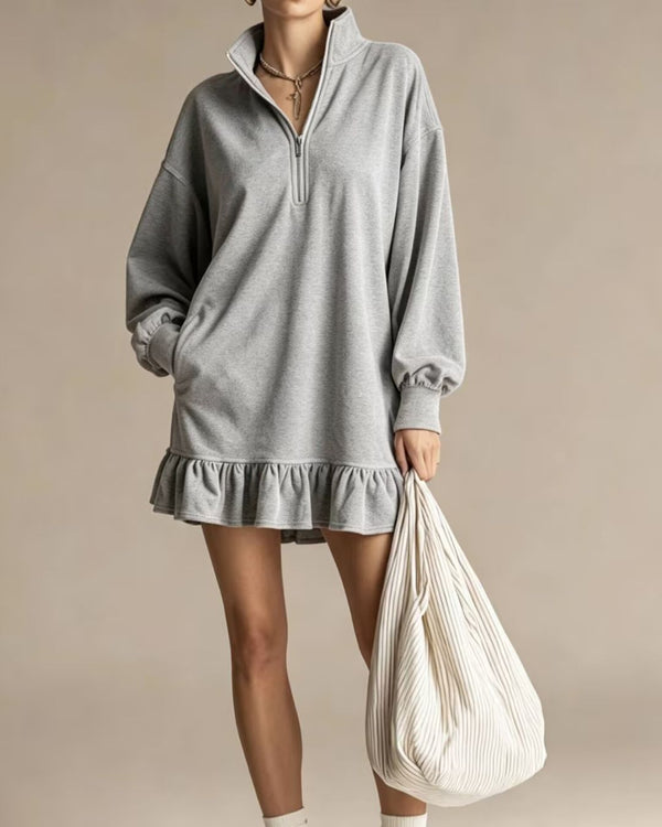 Curvvvy™ Half-Zip Stand Collar Casual Mini Dress