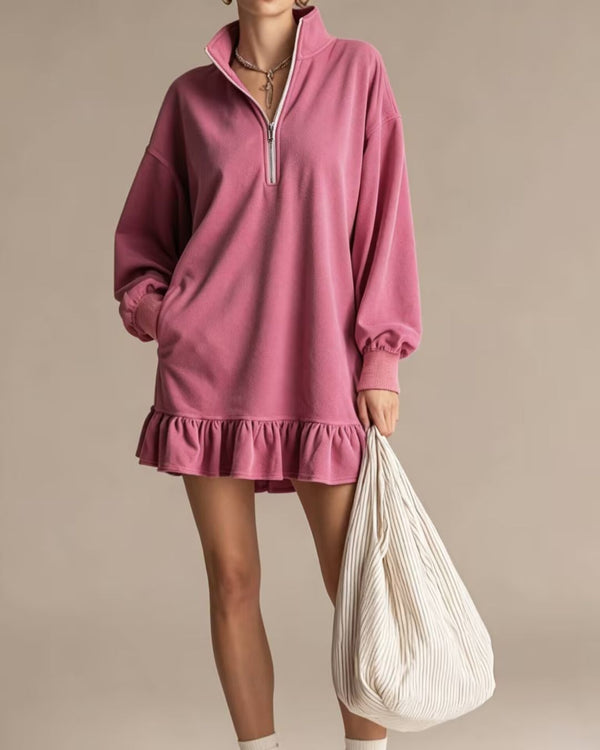 Curvvvy™ Half-Zip Stand Collar Casual Mini Dress