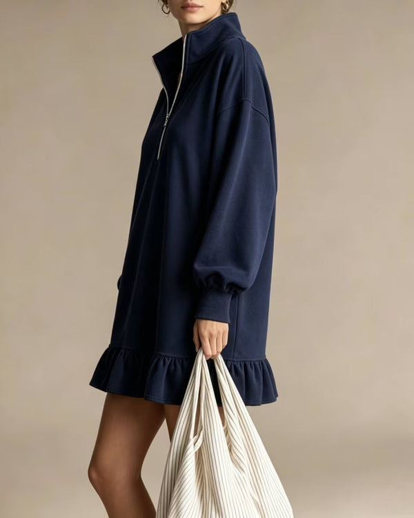 Curvvvy™ Half-Zip Stand Collar Casual Mini Dress