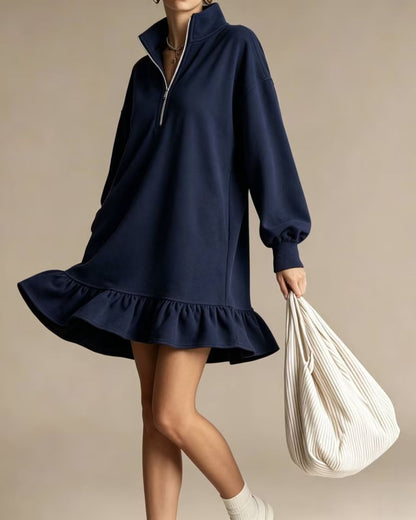 Curvvvy™ Half-Zip Stand Collar Casual Mini Dress
