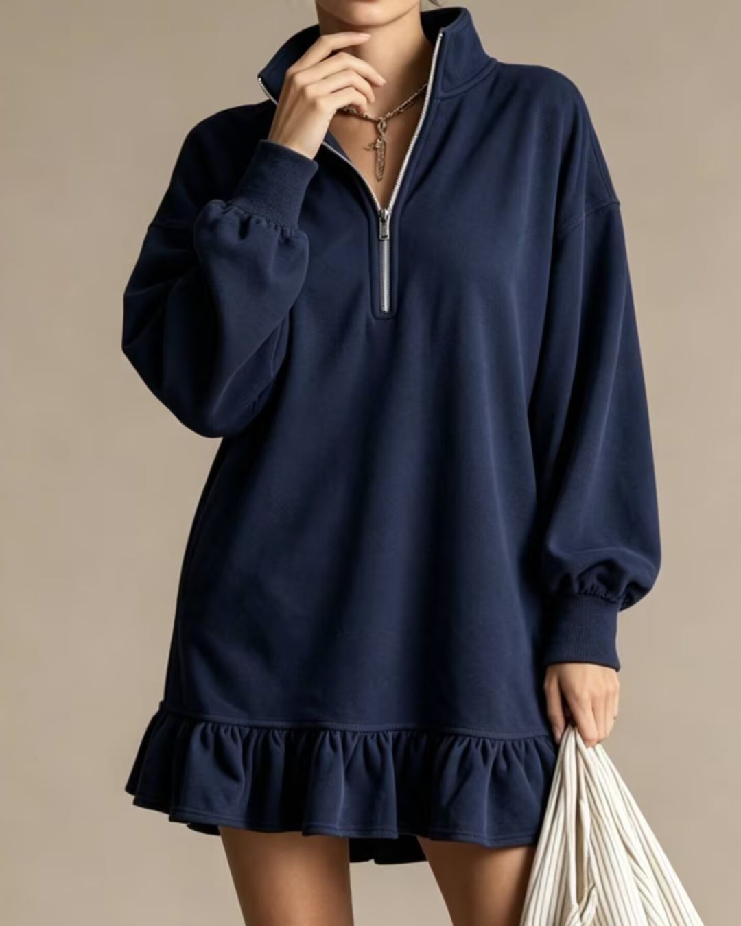 Curvvvy™ Half-Zip Stand Collar Casual Mini Dress