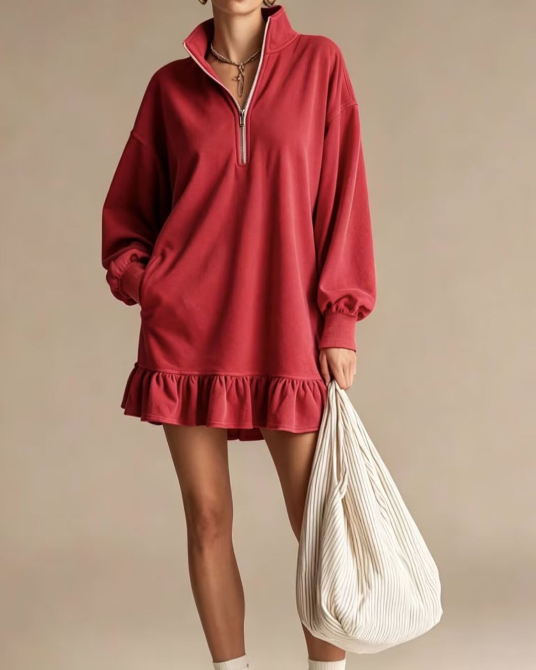 Curvvvy™ Half-Zip Stand Collar Casual Mini Dress