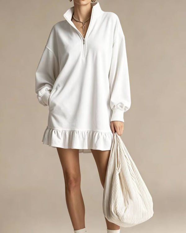 Curvvvy™ Half-Zip Stand Collar Casual Mini Dress