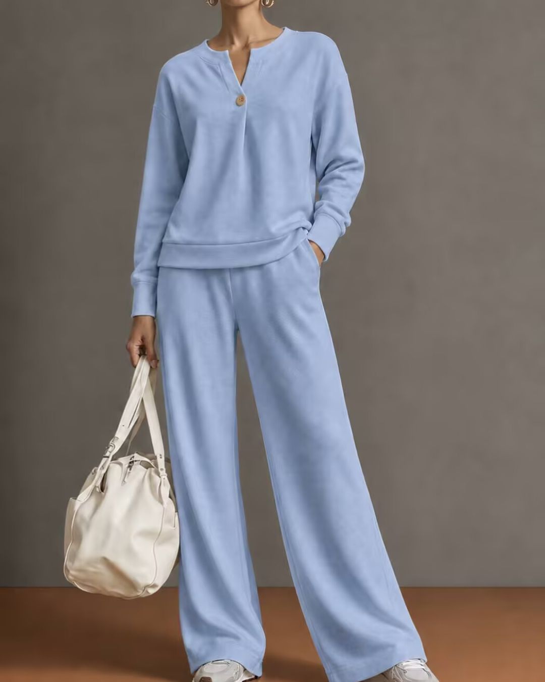 Curvvvy™ V-Neck One-Button Sweatshirt Set