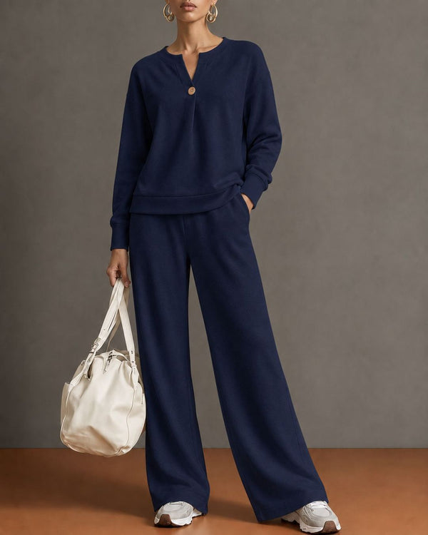Curvvvy™ V-Neck One-Button Sweatshirt Set