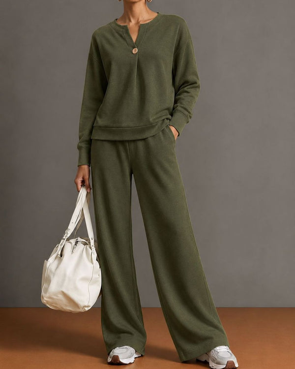 Curvvvy™ V-Neck One-Button Sweatshirt Set