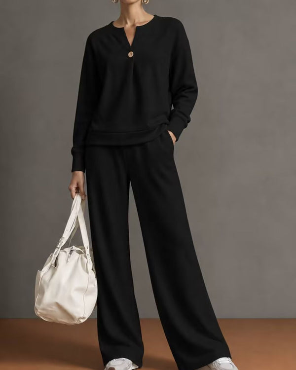 Curvvvy™ V-Neck One-Button Sweatshirt Set